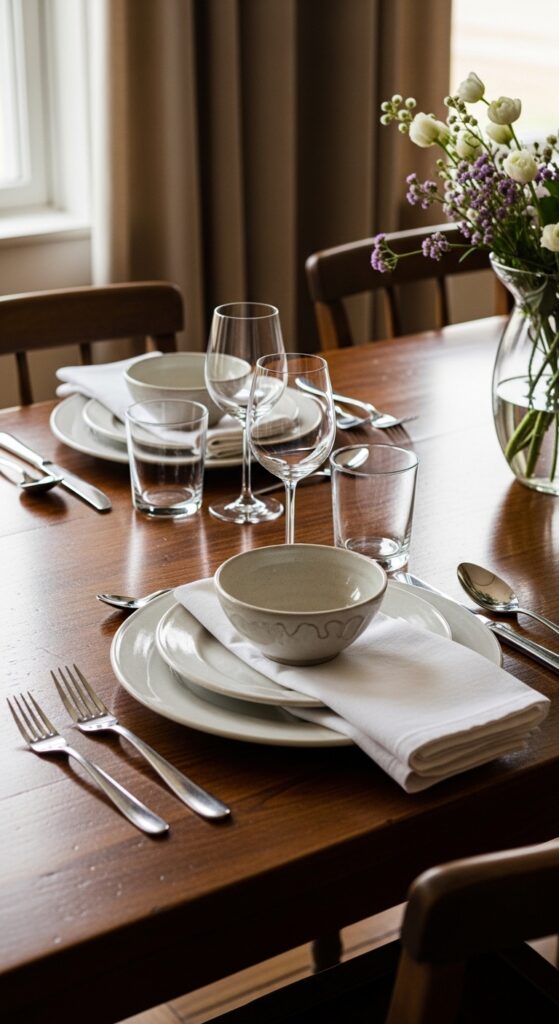 Rich life aesthetic interior with quality basics, fresh flowers, ambient lighting, and curated decor transforming everyday experience