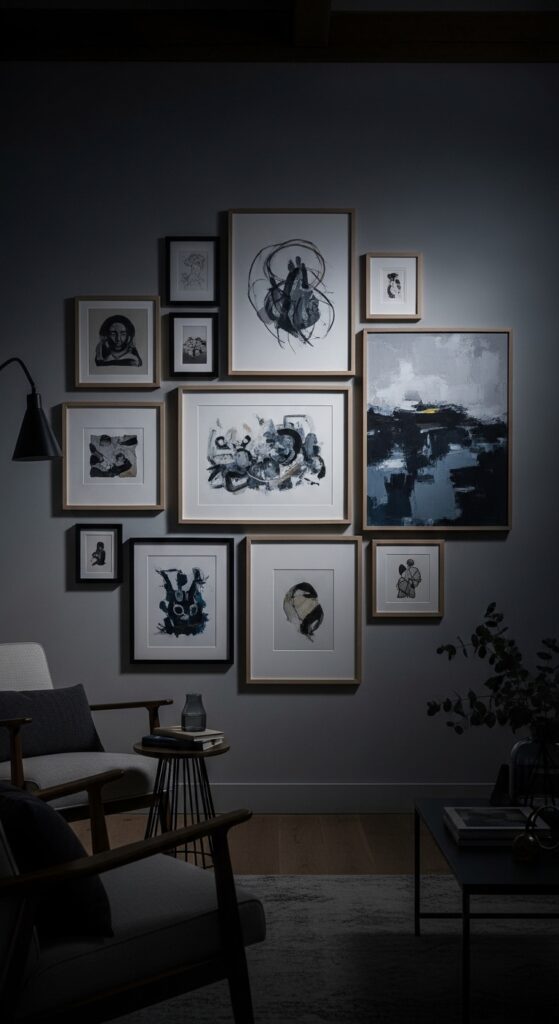 12+ moody living room ideas featuring dark walls, velvet furniture, layered lighting, and rich textures for dramatic haven transformation