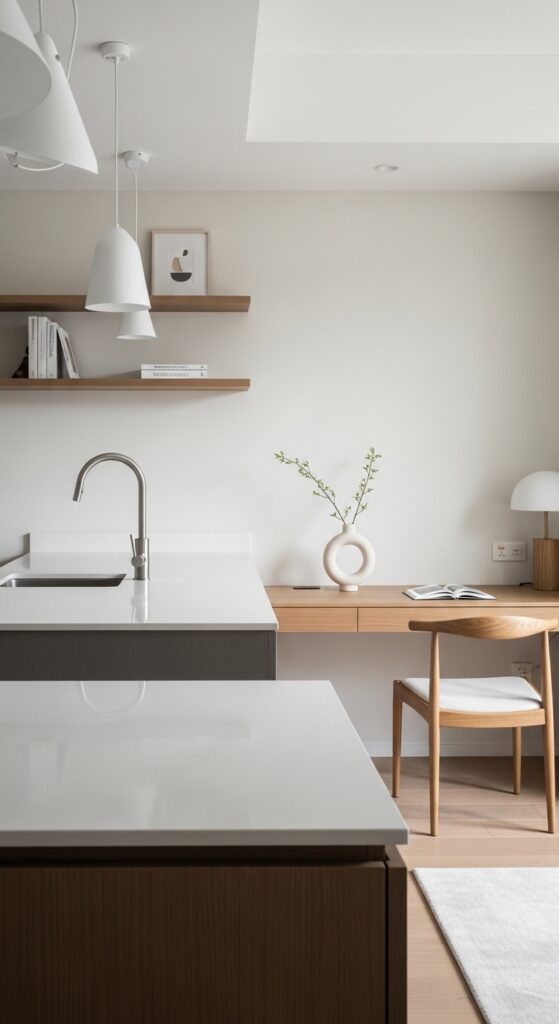 Rich life aesthetic interior with quality basics, fresh flowers, ambient lighting, and curated decor transforming everyday experience