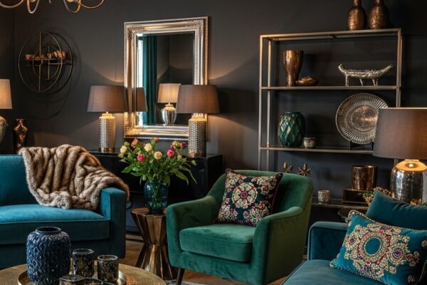 12+ moody living room ideas featuring dark walls, velvet furniture, layered lighting, and rich textures for dramatic haven transformation