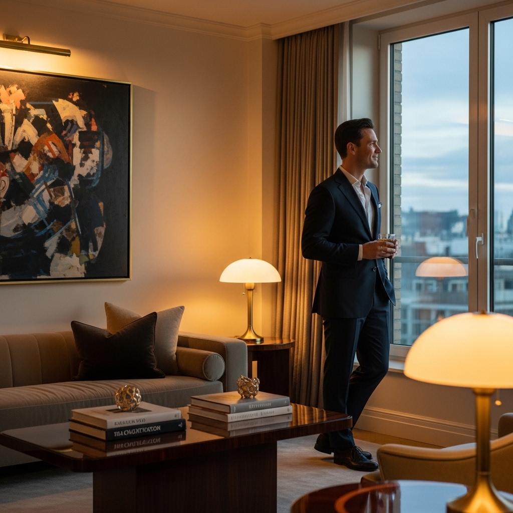 Luxury lifestyle aesthetic interior with minimalist elegance, neutral colors, statement lighting, fresh flowers, and designer decor for elevated everyday experience