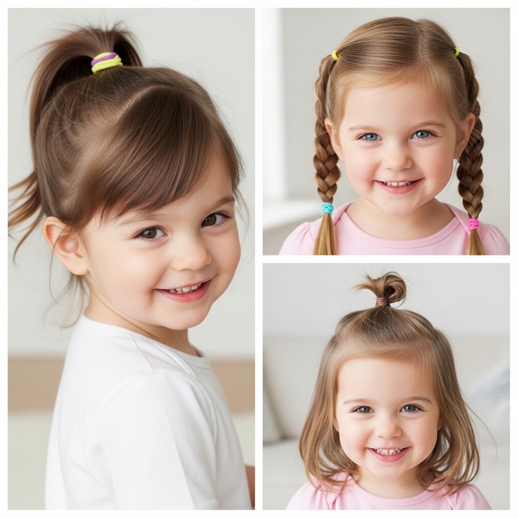 A mother gently styling her daughter's hair while the toddler sits happily with a bow in her hand, showcasing easy toddler hairstyles girl ideas for simple and easy looks, black hair, curly textures, and short hair, with a step-by-step tutorial approach
