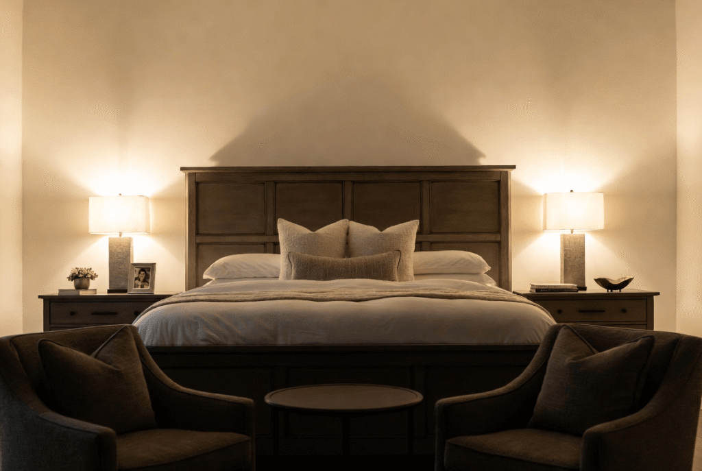 Simple master bedrooms decor inspiration with a calming color palette, plush throw blankets, and minimalist furniture for a relaxing bedroom atmosphere.