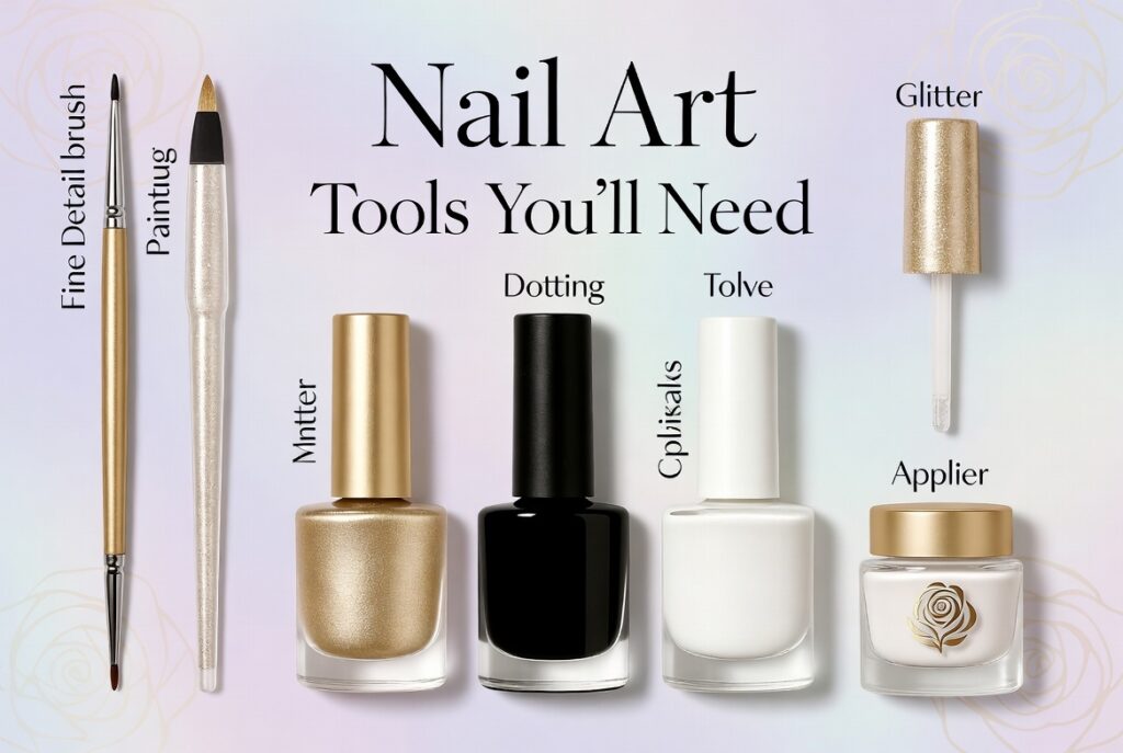 Beauty and the Beast nail ideas 2026 featuring dramatic coffin-shaped acrylic nails with intricate 3D enchanted rose designs in deep red and gold on a dark background with green leaves and stems