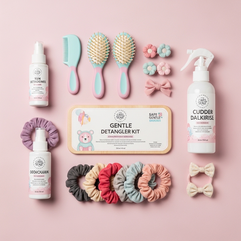 A mother gently styling her daughter's hair while the toddler sits happily with a bow in her hand, showcasing easy toddler hairstyles girl ideas for simple and easy looks, black hair, curly textures, and short hair, with a step-by-step tutorial approach