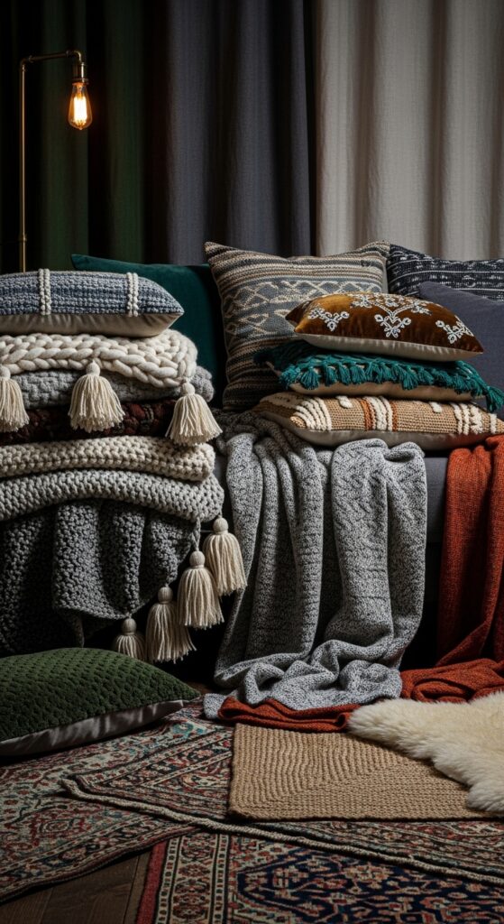 12+ moody living room ideas featuring dark walls, velvet furniture, layered lighting, and rich textures for dramatic haven transformation