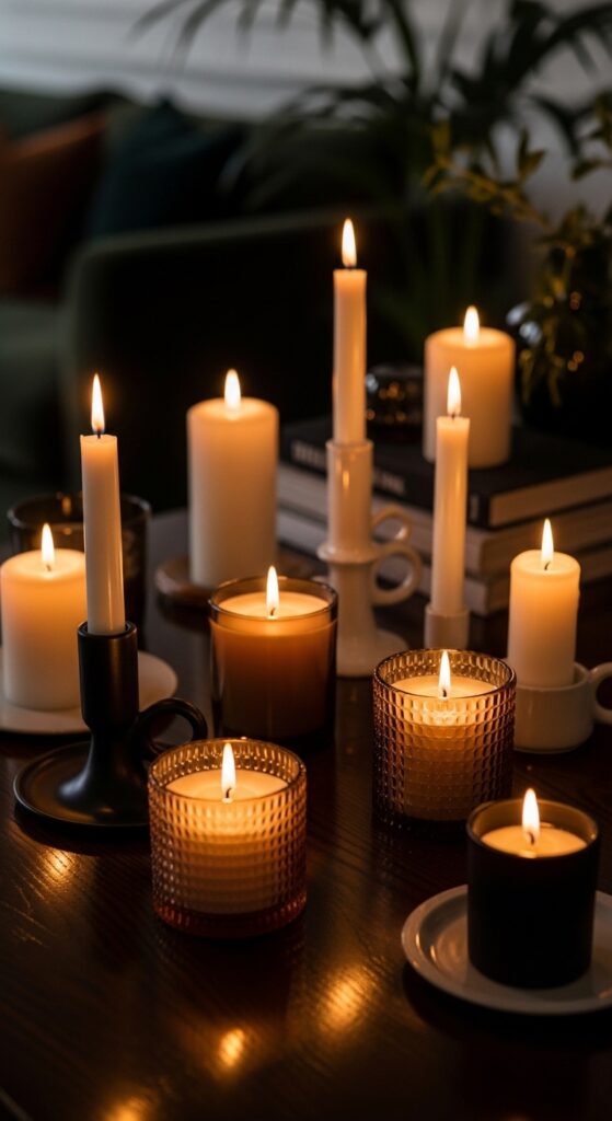 Rich life aesthetic interior with quality basics, fresh flowers, ambient lighting, and curated decor transforming everyday experience