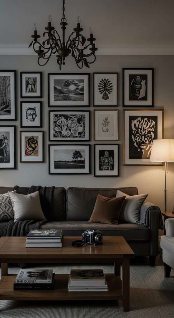 12+ moody living room ideas featuring dark walls, velvet furniture, layered lighting, and rich textures for dramatic haven transformation