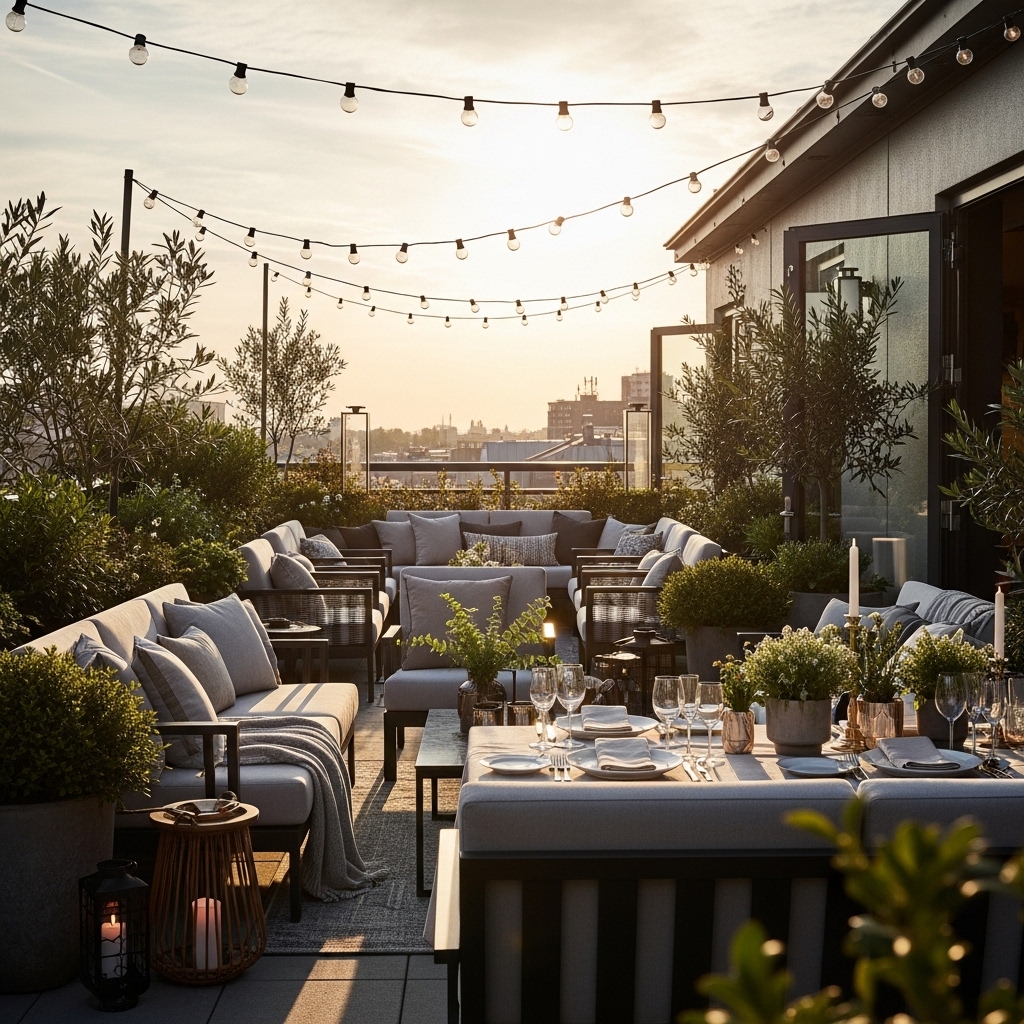 Luxury lifestyle scene featuring elegant home interior with premium coffee setup, designer wardrobe, fresh flowers, and spa-like bathroom for elevated everyday living